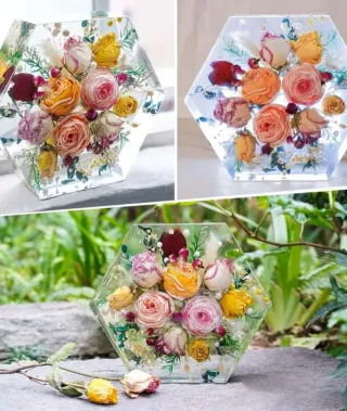 Rettangolo in resina epossidica con fiori