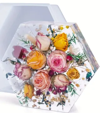 Rettangolo in resina epossidica con fiori