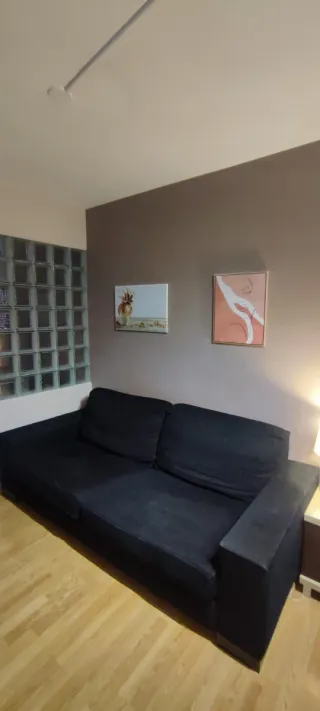 Sofá 3 plazas negro + Puff + 2 fundas