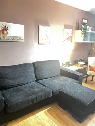 Sofá 3 plazas negro + Puff + 2 fundas