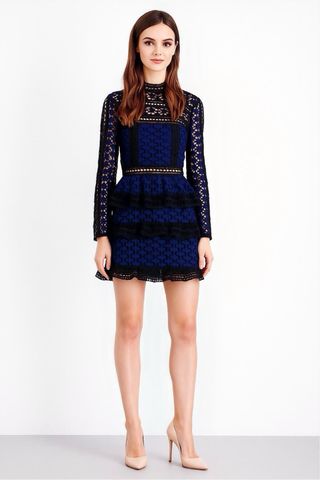 Nuevo Vestido fiesta azul encaje negro T. Xs