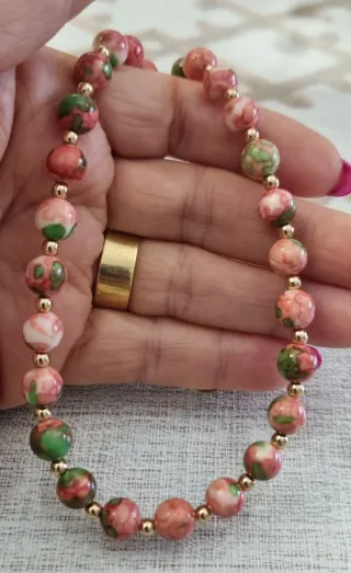 Collar Jaspe Natural Piedras Rosas y Verdes