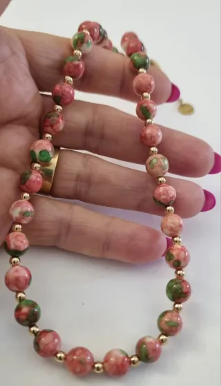 Collar Jaspe Natural Piedras Rosas y Verdes