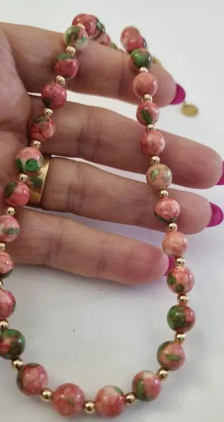 Collar Jaspe Natural Piedras Rosas y Verdes