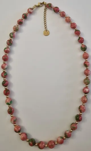Collar Jaspe Natural Piedras Rosas y Verdes