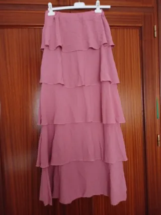 Falda flamenca rosa volantes talla única