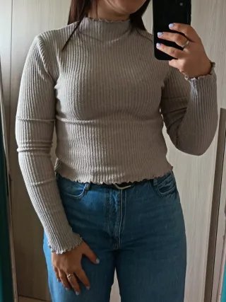 Maglia beige a coste