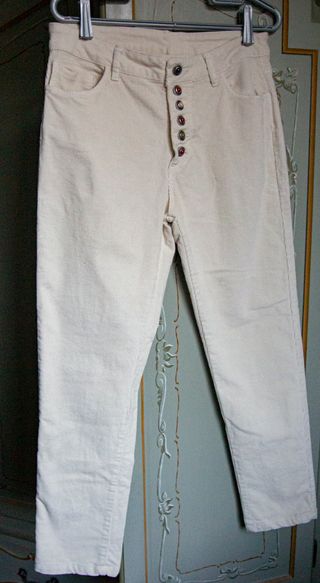 Pantaloni velluto bianco bottoni gioiello tg L