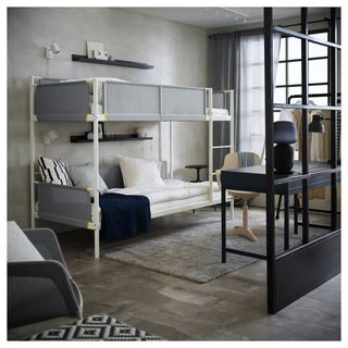 Cama litera Ikea gris y blanca