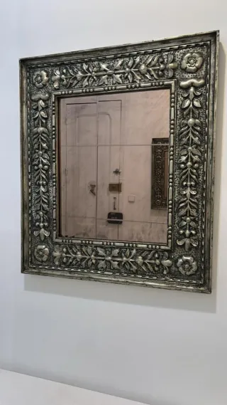 Espejo Antiguo Marco Plateado