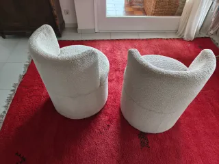 2 Butacas Bouclé Giratorias Modernas Blancas