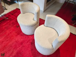 2 Butacas Bouclé Giratorias Modernas Blancas