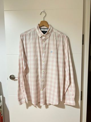 Camisa cuadros rosa y blanco hombre