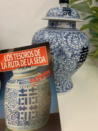 Jarrón Chino Porcelana Azul y Blanco