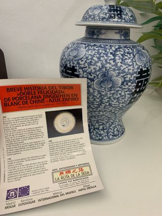 Jarrón Chino Porcelana Azul y Blanco