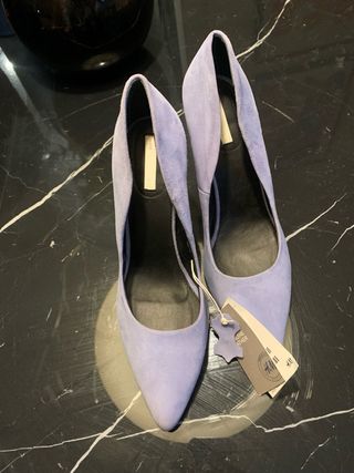 Tacones H&M Piel Azul Pastel Punta