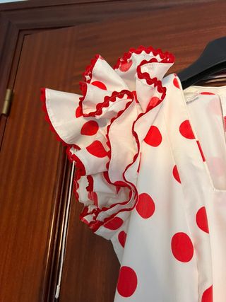 Traje Mujer Flamenca Blanco con Lunares Rojos