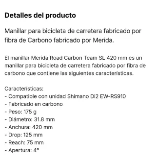 Manillar Mérida Road Carbon Team SL 420mm