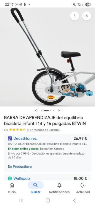 Barra de aprendizaje para bici infantil