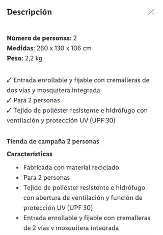 Tienda campaña Crivit 2 personas