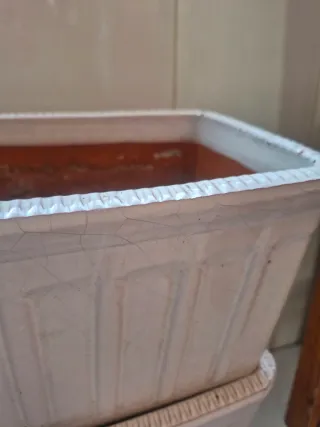 Lote 3 jardineras cerámica beige/blanco