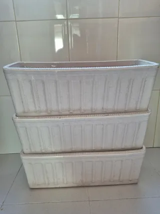 Lote 3 jardineras cerámica beige/blanco