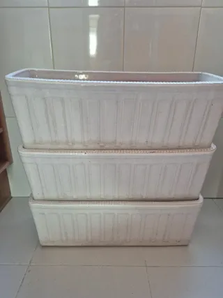 Lote 3 jardineras cerámica beige/blanco