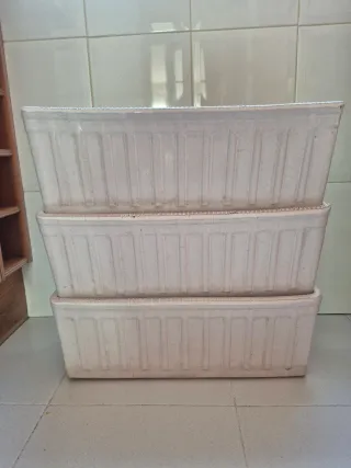 Lote 3 jardineras cerámica beige/blanco