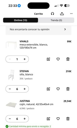 Mesa blanca con 6 sillas