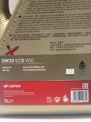 2 garrafas de Aceite motor Xtar 0W20 ECO VCC 5L