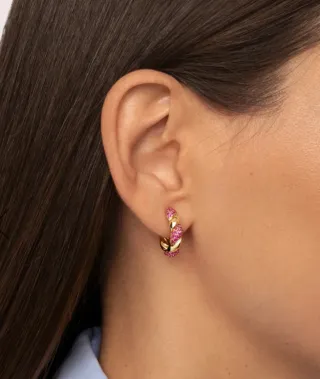 Pendientes Singularu Aro Twist Spark Dorados Rosa