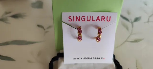 Pendientes Singularu Aro Twist Spark Dorados Rosa