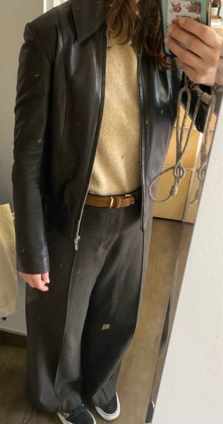 Chaqueta de piel marrón chocolate