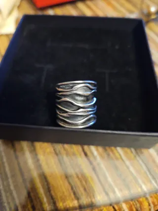 Anillo Plata Ancho Textura Bicolor