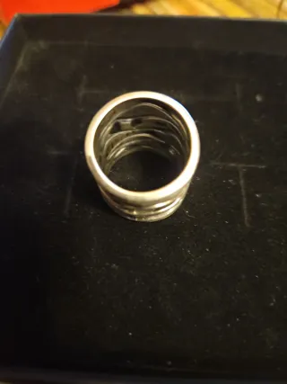 Anillo Plata Ancho Textura Bicolor