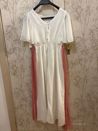 Vestido blanco comunión niña tul rosa