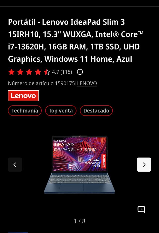 Portátil Lenovo IdeaPad Slim 3 Azul