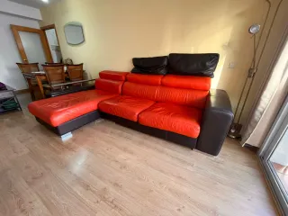 Sofá Chaise Longue de Piel Naranja y Marrón