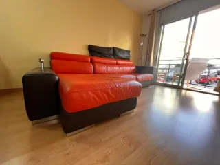 Sofá Chaise Longue de Piel Naranja y Marrón