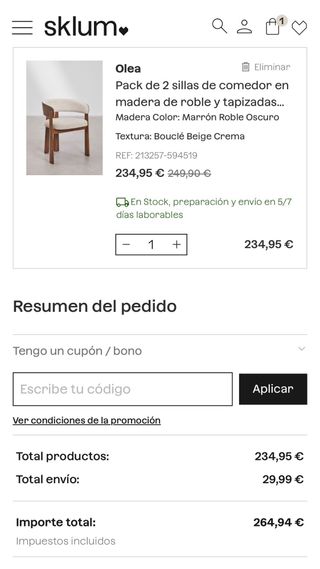 2 Sillas Comedor Sklum NUEVAS