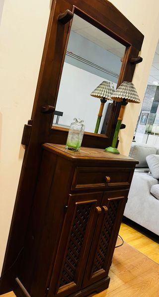 RECIBIDOR RUSTICO EN TECA CON ESPEJO