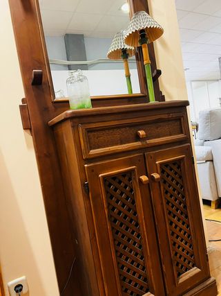 RECIBIDOR RUSTICO EN TECA CON ESPEJO