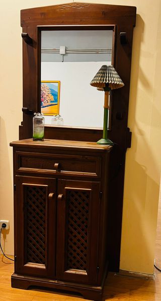 RECIBIDOR RUSTICO EN TECA CON ESPEJO