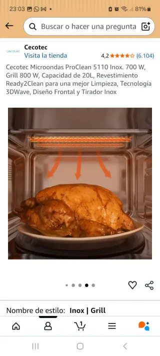 Microondas Cecotec 20L con Grill