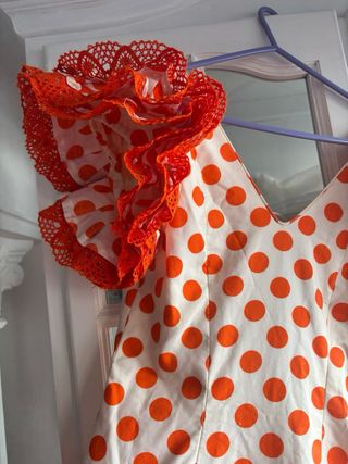 Vestido Flamenco Lunares Naranja y Blanco