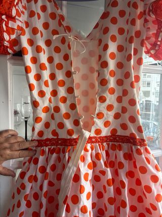 Vestido Flamenco Lunares Naranja y Blanco