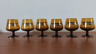 6 copas coñac vintage doradas años 60