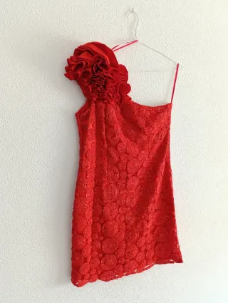 Vestido Rojo Fiesta Hombro Descubierto