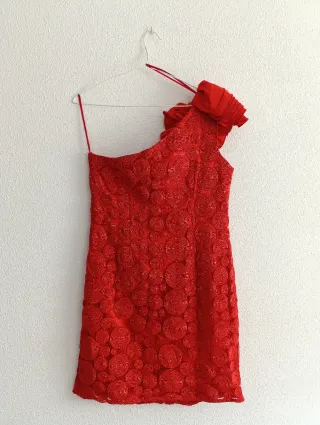 Vestido Rojo Fiesta Hombro Descubierto