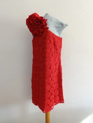 Vestido Rojo Fiesta Hombro Descubierto